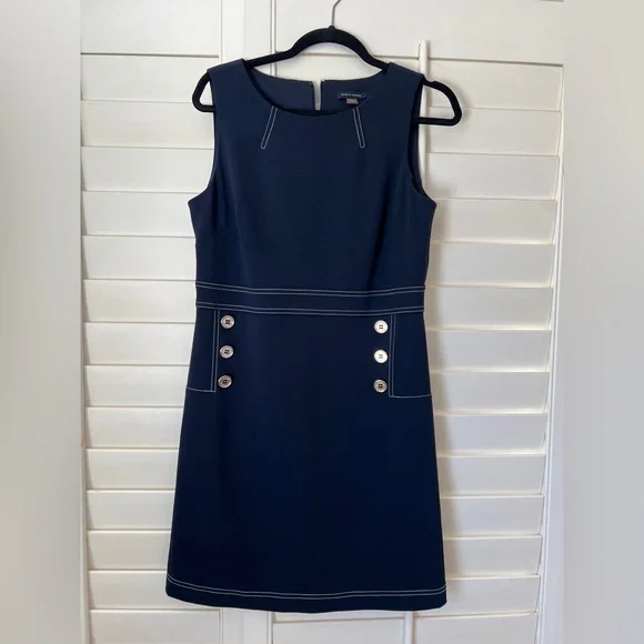 Navy Blue Sleeveless Dress with Button Accents size 10 - Picture 4 of 4